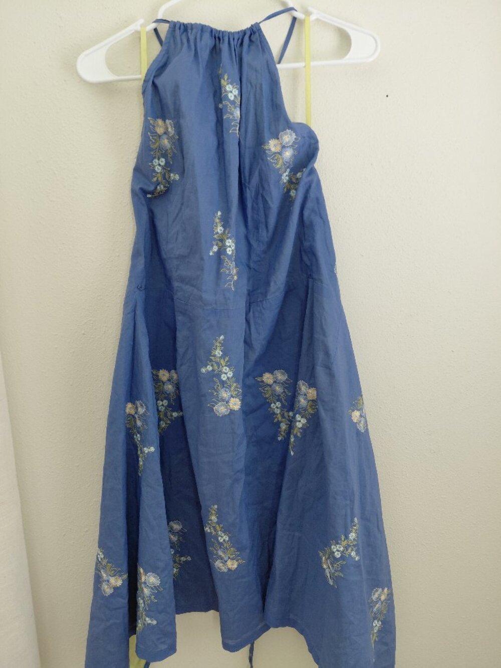 NWT Vintage Express Floral Embroidered Halter Dress Cotton Blue 11/12